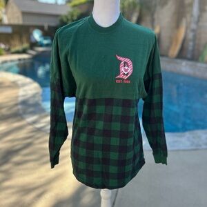 Disney Green and Black Plaid Long Sleeve Tee